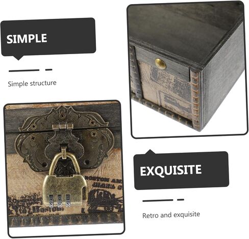 Vintage Wooden Treasure Chest Storage Box with Password Lock Retro Trinket Organizer for Jewelry Small Keepsakes and Memorabilia Compact Antique Style Design for Desktop in Saudi Arabia