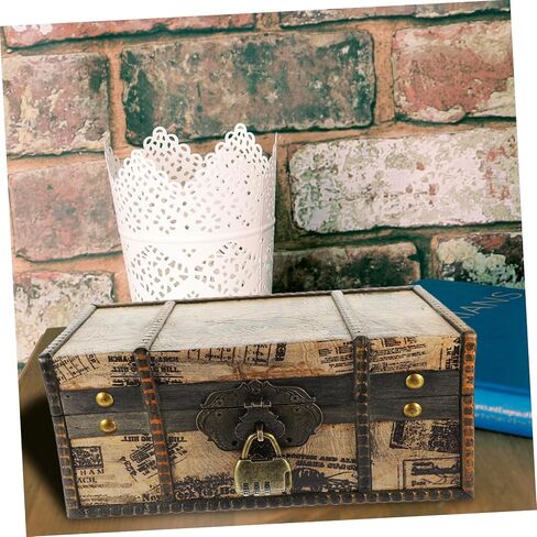 Vintage Wooden Treasure Chest Storage Box with Password Lock Retro Trinket Organizer for Jewelry Small Keepsakes and Memorabilia Compact Antique Style Design for Desktop in Saudi Arabia