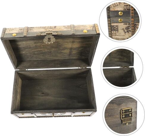 Vintage Wooden Treasure Chest Storage Box with Password Lock Retro Trinket Organizer for Jewelry Small Keepsakes and Memorabilia Compact Antique Style Design for Desktop in Saudi Arabia