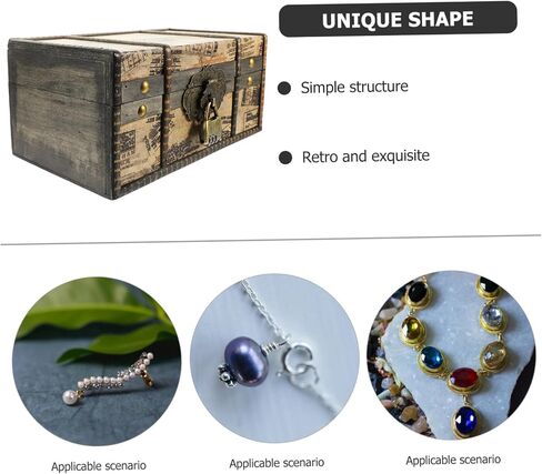Vintage Wooden Treasure Chest Storage Box with Password Lock Retro Trinket Organizer for Jewelry Small Keepsakes and Memorabilia Compact Antique Style Design for Desktop in Saudi Arabia