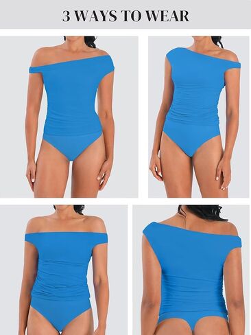 Sunzel Women's Off Shoulder Sleeveless Crop Top, Y2K Trendy Going Out Tank Shirt, Asymmetrical Neckline & Ruched Detail in Kuwait