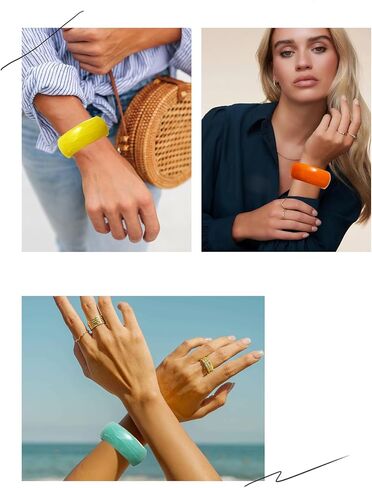 3pcs راتنج أساور الإسورة المكتنزة للنساء ، شاطئ سوار أكريليك غير منتظم ، سوار عطلة على نطاق واسع قابلة للتكديس in Kuwait