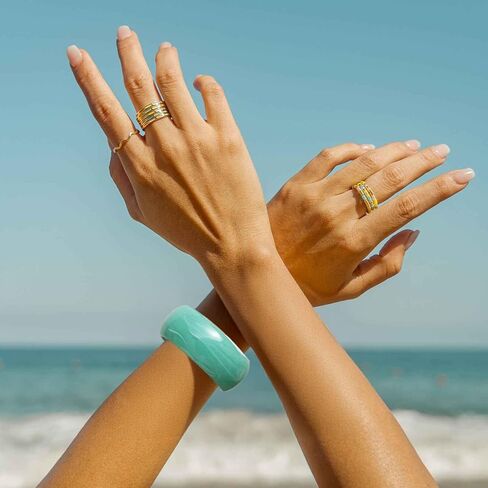 3pcs راتنج أساور الإسورة المكتنزة للنساء ، شاطئ سوار أكريليك غير منتظم ، سوار عطلة على نطاق واسع قابلة للتكديس in Kuwait