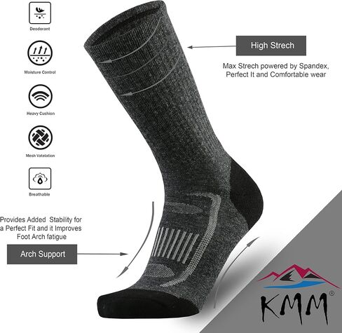 KMM Men's Merino Wool Cushion Crew Socks Moisture Wicking Control Medium Weight Warm for Outdoor Hiking Hike Trail Cycling(Mix Color2 XL) in Saudi Arabia