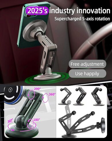 QI2 15W لشاحن Magsafe Car Mount ، LED LED Ambient Light ، قابل للسحب بذراع طويلة و 360 درجة ، شاحن سيارة لاسلكي مغناطيسي Dash ، حامل هاتف السيارة لجهاز iPhone 16/15/14/13/12 in Kuwait
