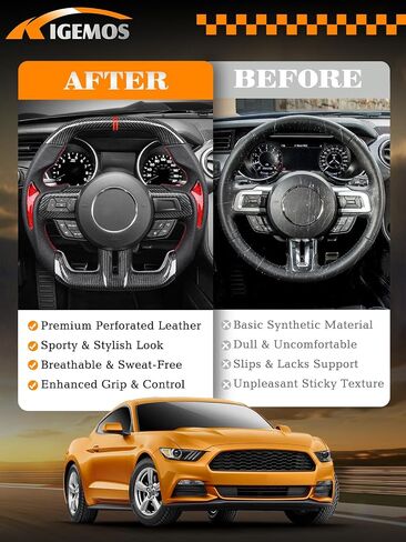 عجلة القيادة لـ Mustang 2018-2023 ألياف الكربون 3K الحقيقية مع غطاء مزدوج على شكل D Nappa قبضة جلدية مثقبة يدويًا لـ Mustang EcoBoost/GT لـ Shelby GT350/GT350R in Kuwait