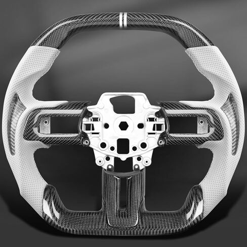 Steering Wheel for Mustang 2018-2023 Real 3K Carbon Fiber with Trim Cover Double D-shaped Racing Nappa Perforated Leather Grip Hand-stitched for Mustang EcoBoost/GT for Shelby GT350/GT350R in Saudi Arabia
