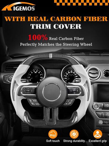 Steering Wheel for Mustang 2018-2023 Real 3K Carbon Fiber with Trim Cover Double D-shaped Racing Nappa Perforated Leather Grip Hand-stitched for Mustang EcoBoost/GT for Shelby GT350/GT350R in Saudi Arabia