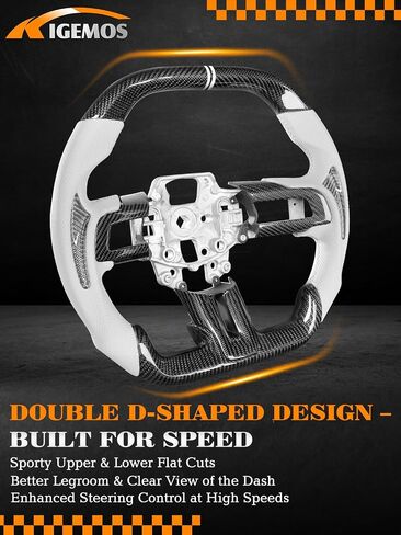 Steering Wheel for Mustang 2018-2023 Real 3K Carbon Fiber with Trim Cover Double D-shaped Racing Nappa Perforated Leather Grip Hand-stitched for Mustang EcoBoost/GT for Shelby GT350/GT350R in Saudi Arabia