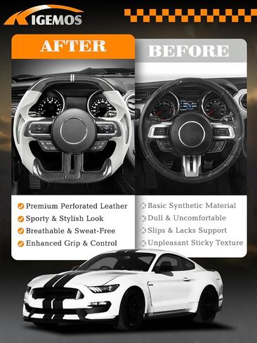 Steering Wheel for Mustang 2018-2023 Real 3K Carbon Fiber with Trim Cover Double D-shaped Racing Nappa Perforated Leather Grip Hand-stitched for Mustang EcoBoost/GT for Shelby GT350/GT350R in Saudi Arabia