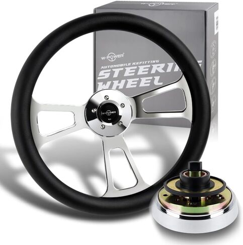 18" Universal 457mm 5 Bolt, 2.5 Inches Deep, Chrome Spokes, Wood Grip Steering Wheel With T04 Hub Adapter Compatible With T04 Kenworth, Peterbilt All Models (Dark Wood Grip) in Kuwait
