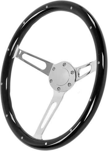Aramox 380mm 15in Classic Steering Wheel Assembly Walnut Grip 3 Spoke Riveted 6 Hole Universal Modification Auto Sports Steering Wheel (Black) in Saudi Arabia