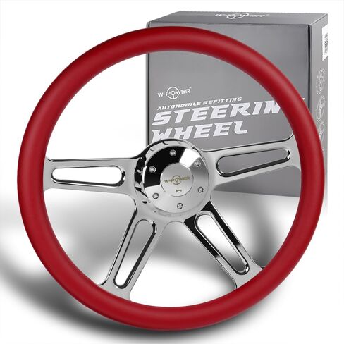 W-Power Universal 18 "(457mm) 5 حفرة من الجلد من الجلد/الخشب عجلة قيادة+ زر القرن ، والملحقات الداخلية ، وعجلة قيادة السيارات ، 3-SW-8985- (يتحدث الكروم الكربون) in Saudi Arabia