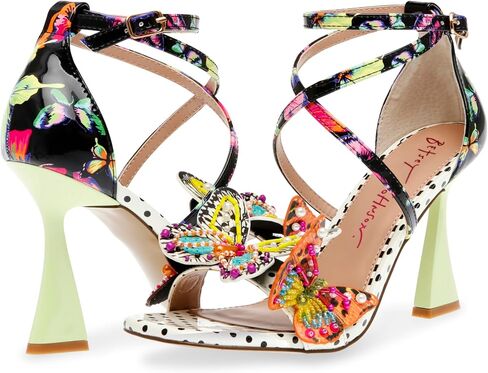 Betsey Johnson Women's Trudie Heeled Sandal, Black Butterfly, 6 in Saudi Arabia
