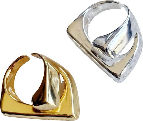 Unisex Geometric Ring - Adjustable Open Band Ring for Men & Women, Stainless Steel Asymmetrical Minimalist Stackable Rings, Modern Artistic Fashion Jewelry Gifts in Saudi Arabia