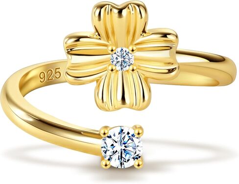Ritach Gold Rings for Women Teen Girls - REAL GOLD مطلي بالذهب Lucky Clover Birthstone Rings for Women No Tarnish Gold Rings قابل للتعديل هدايا عيد ميلاد قابلة للتكديس للنساء للنساء الفتيات في سن المراهقة in Saudi Arabia