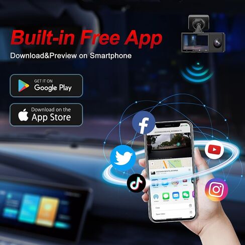 PAPAGO Dash Cam، كاميرا Dash Cam ذات 3 قنوات، كاميرا Dash Cam أمامية وداخلية 1080P، كاميرا DashCam ثلاثية، DashCam مع WiFi وGPS، كاميرا Dash مع بطاقة 64 جيجابايت، HDR، G-Sensor، موقف سيارات على مدار 24 ساعة، تسجيل حلقة in Kuwait