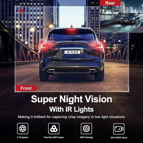 PAPAGO Dash Cam، كاميرا Dash Cam ذات 3 قنوات، كاميرا Dash Cam أمامية وداخلية 1080P، كاميرا DashCam ثلاثية، DashCam مع WiFi وGPS، كاميرا Dash مع بطاقة 64 جيجابايت، HDR، G-Sensor، موقف سيارات على مدار 24 ساعة، تسجيل حلقة in Kuwait