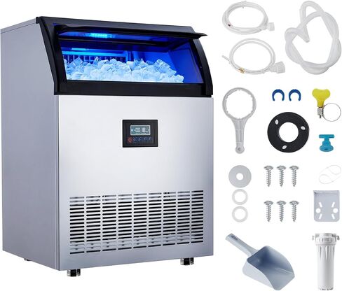 Commercial Ice Maker Machine, 120lbs/24H, Efficient Ice Production, Ice Machine, Quiet & Energy-Saving, 40 Ice Cubes in 12-15 Min, 40lbs Storage, LED Display, for Home Bar Office Party in Kuwait