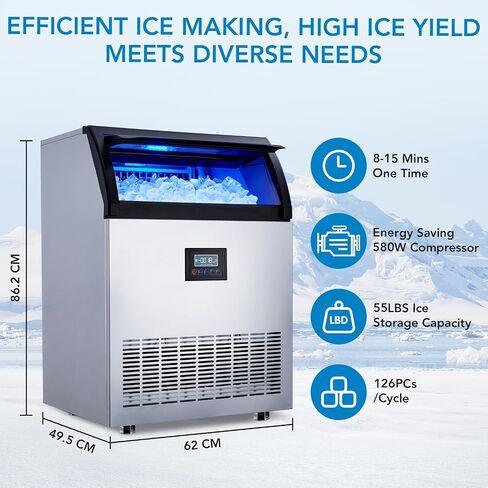 Commercial Ice Maker Machine, 120lbs/24H, Efficient Ice Production, Ice Machine, Quiet & Energy-Saving, 40 Ice Cubes in 12-15 Min, 40lbs Storage, LED Display, for Home Bar Office Party in Kuwait