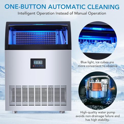 Commercial Ice Maker Machine, 120lbs/24H, Efficient Ice Production, Ice Machine, Quiet & Energy-Saving, 40 Ice Cubes in 12-15 Min, 40lbs Storage, LED Display, for Home Bar Office Party in Kuwait
