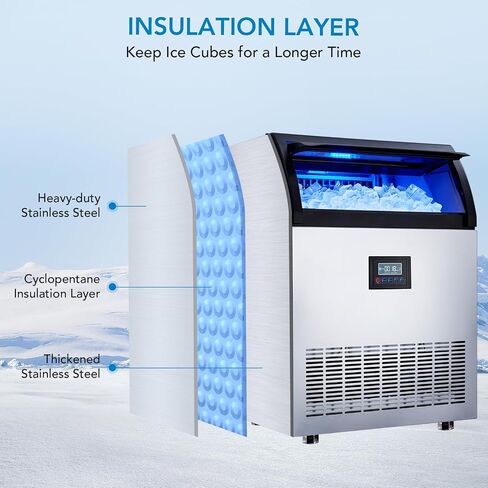 Commercial Ice Maker Machine, 120lbs/24H, Efficient Ice Production, Ice Machine, Quiet & Energy-Saving, 40 Ice Cubes in 12-15 Min, 40lbs Storage, LED Display, for Home Bar Office Party in Kuwait