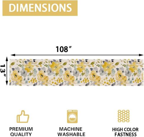 Yellow Floral Table Runner, Seasonal Summer Watercolor Flower Holiday Kitchen Dining Table Decoration for Home Party Decor 13 x 70 Inch in Saudi Arabia
