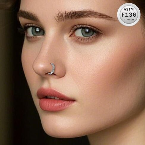 Ruifan 20G 18G 16G Titanium Nose Rings Hoops for Women Two-row Serrated Loop CZ Clicker Hinged Septum Nose Ring Lip Helix Cartilage Hoop Earring Daith Rook Conch Body Piercing Jewelry for Women in Saudi Arabia