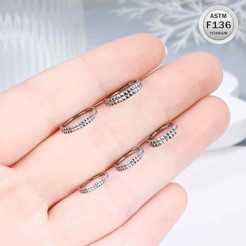 Ruifan 20G 18G 16G Titanium Nose Rings Hoops for Women Two-row Serrated Loop CZ Clicker Hinged Septum Nose Ring Lip Helix Cartilage Hoop Earring Daith Rook Conch Body Piercing Jewelry for Women in Saudi Arabia