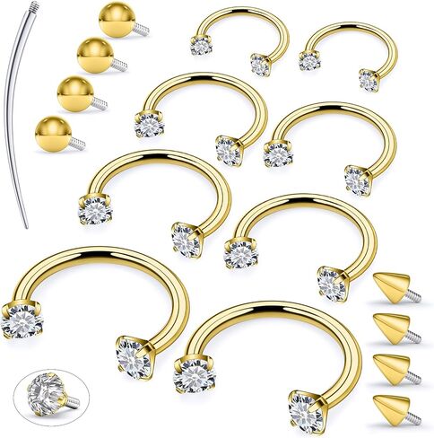 Oufksiyy Horseshoe Ring Internal Thread Steel Steel Gem Double Gem Nose Ring 16G Blck Gold Lip Rings cubic Zirconia daith Percing Jewelry for Women Inner Diamer 6/8/10/12mm in Kuwait