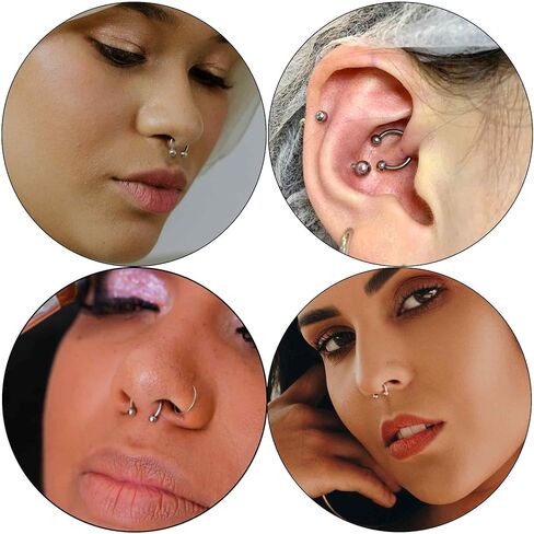 Oufksiyy Horseshoe Ring Internal Thread Steel Steel Gem Double Gem Nose Ring 16G Blck Gold Lip Rings cubic Zirconia daith Percing Jewelry for Women Inner Diamer 6/8/10/12mm in Kuwait