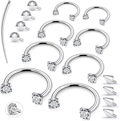 Oufksiyy Horseshoe Ring Internal Thread Steel Steel Gem Double Gem Nose Ring 16G Blck Gold Lip Rings cubic Zirconia daith Percing Jewelry for Women Inner Diamer 6/8/10/12mm in Kuwait