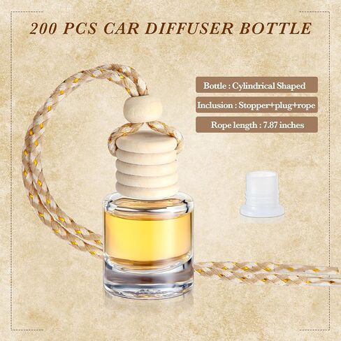 BBTO 200 PCS زجاجات ناشر السيارات المعلقة بالجملة ، زجاجات معطرات الهواء الزجاجية الصافية الفارغة مع غطاء خشبي للعطور العطر العطر الزخرفة العطرية (اسطوانة) in Kuwait