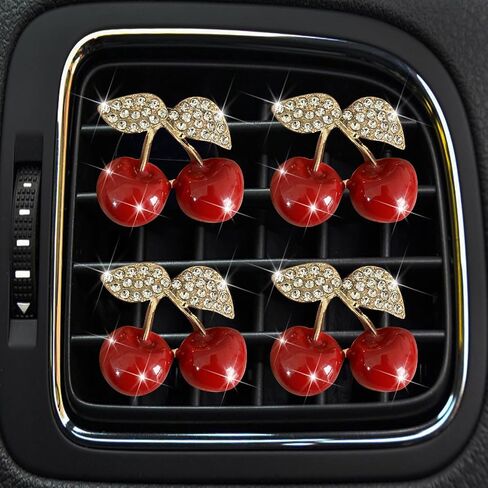 4Pcs Cherry Car Air Vent Freshener Perfume Clip, Rhinestone Air Outlet Fragrance Perfume Clip Freshener, Car Decor（Cherry Flavour） in Saudi Arabia