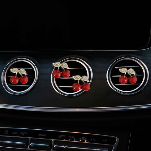 4Pcs Cherry Car Air Vent Freshener Perfume Clip, Rhinestone Air Outlet Fragrance Perfume Clip Freshener, Car Decor（Cherry Flavour） in Saudi Arabia
