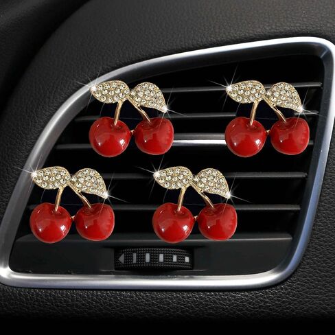 4Pcs Cherry Car Air Vent Freshener Perfume Clip, Rhinestone Air Outlet Fragrance Perfume Clip Freshener, Car Decor（Cherry Flavour） in Saudi Arabia