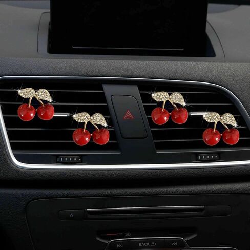 4Pcs Cherry Car Air Vent Freshener Perfume Clip, Rhinestone Air Outlet Fragrance Perfume Clip Freshener, Car Decor（Cherry Flavour） in Saudi Arabia
