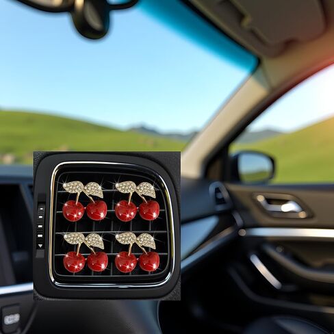 4Pcs Cherry Car Air Vent Freshener Perfume Clip, Rhinestone Air Outlet Fragrance Perfume Clip Freshener, Car Decor（Cherry Flavour） in Saudi Arabia