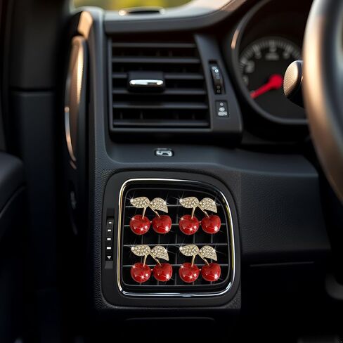 4Pcs Cherry Car Air Vent Freshener Perfume Clip, Rhinestone Air Outlet Fragrance Perfume Clip Freshener, Car Decor（Cherry Flavour） in Saudi Arabia