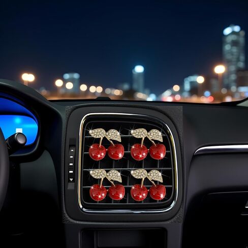 4Pcs Cherry Car Air Vent Freshener Perfume Clip, Rhinestone Air Outlet Fragrance Perfume Clip Freshener, Car Decor（Cherry Flavour） in Saudi Arabia