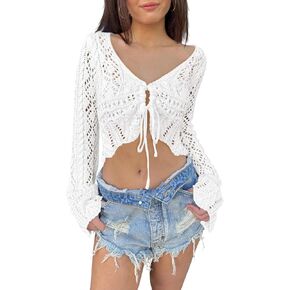 ملابس الكروشيه النسائية الأمامية كارديجان مهرجان الصيف ملابس الجرس بيل طويل الأكمام in Kuwait