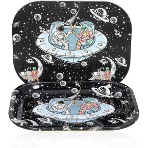 Metal Trays with Magnetic Lid,Astronaut in Space Metal Tray,Small Cute Decorative Tray Ideal Storage for Home or on The Go, 7" x 5.5" (Black) in Saudi Arabia