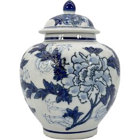 Galt International Green & White Floral Chinoiserie Ginger Jar 10 "مع غطاء - جرة الزنجبيل ، تخزين الشاي ، ديكور ، جرة ديكور المنزل in Kuwait