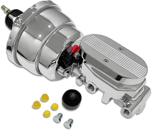 Chrome 7 "Dual Power Brake Booster & Finned Top 1" Bore Master Cylinder Kit Fits Chevy Ford GM in Kuwait
