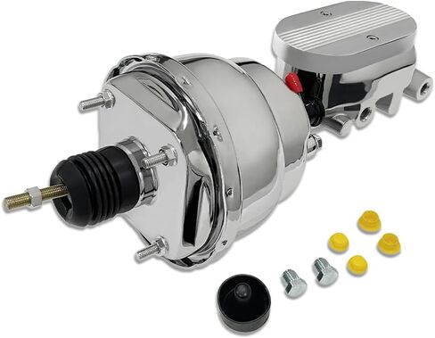 Chrome 7 "Dual Power Brake Booster & Finned Top 1" Bore Master Cylinder Kit Fits Chevy Ford GM in Kuwait