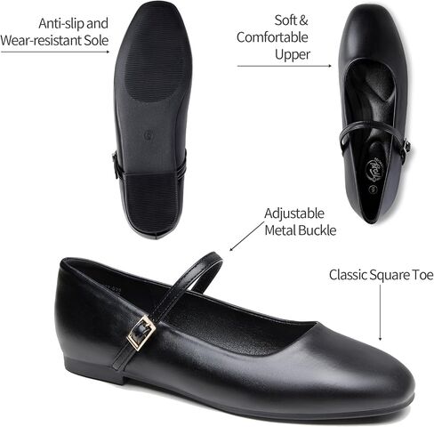 Trary Women's Flats,Mary Jane Ballet Shoes for Women,Square Toe Ankle Strap Flats for Women, Comfortable Dress Shoes. in Saudi Arabia