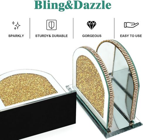 Napkin Holder, Crystal Napkin Holders for Tables, Mirrored Crushed Diamond Napkin Dispenser, Vertical Napkin Holder, Bling Kitchen and Dining Table Decor Accessories with Weighted Base in Saudi Arabia