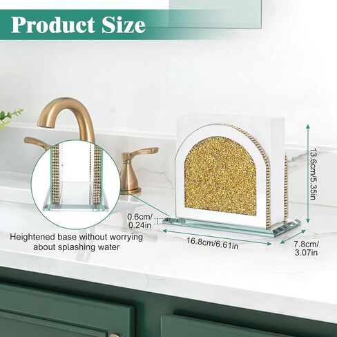Napkin Holder, Crystal Napkin Holders for Tables, Mirrored Crushed Diamond Napkin Dispenser, Vertical Napkin Holder, Bling Kitchen and Dining Table Decor Accessories with Weighted Base in Saudi Arabia