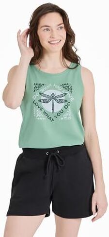 Life is Good. Women's Do What You Love Dragonfly Crusher Tank, Granite Green in Saudi Arabia
