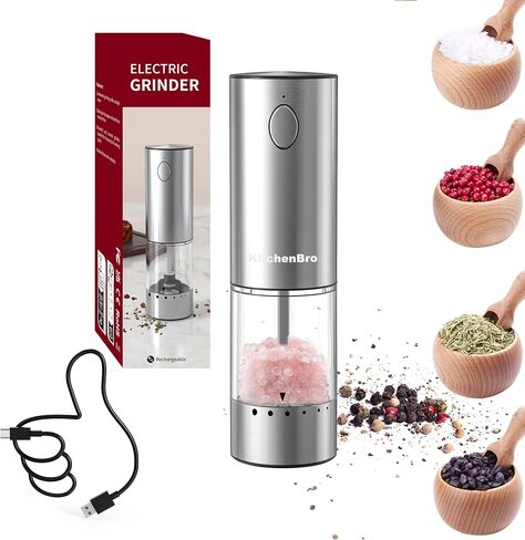 Electric Salt and Pepper Grinder Set 6 Levels Adjustable Coarseness Refillable Stainless Steel Auto Salt and Pepper Grinder Mill Usb Rechargeable with Lights in Saudi Arabia